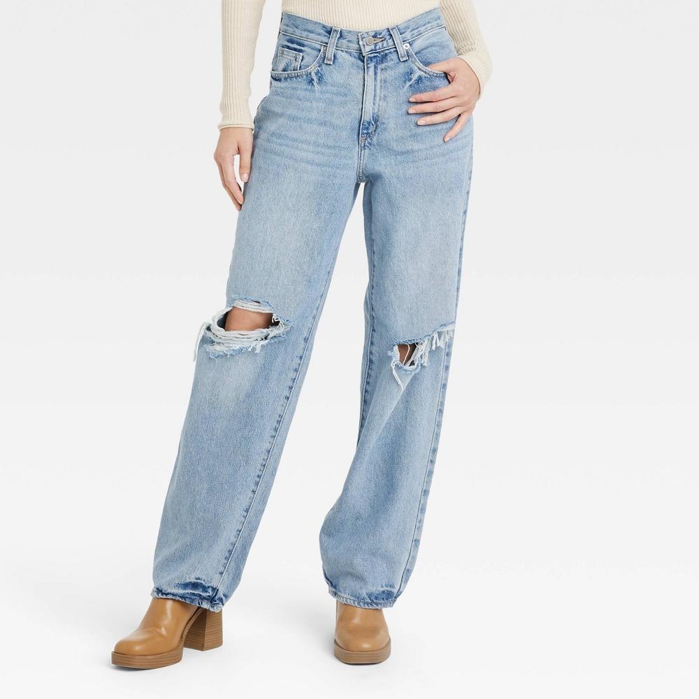 Womens Mid-Rise 90s Baggy Jeans - Universal Thread Medium Wash Destroy 00 Long product image