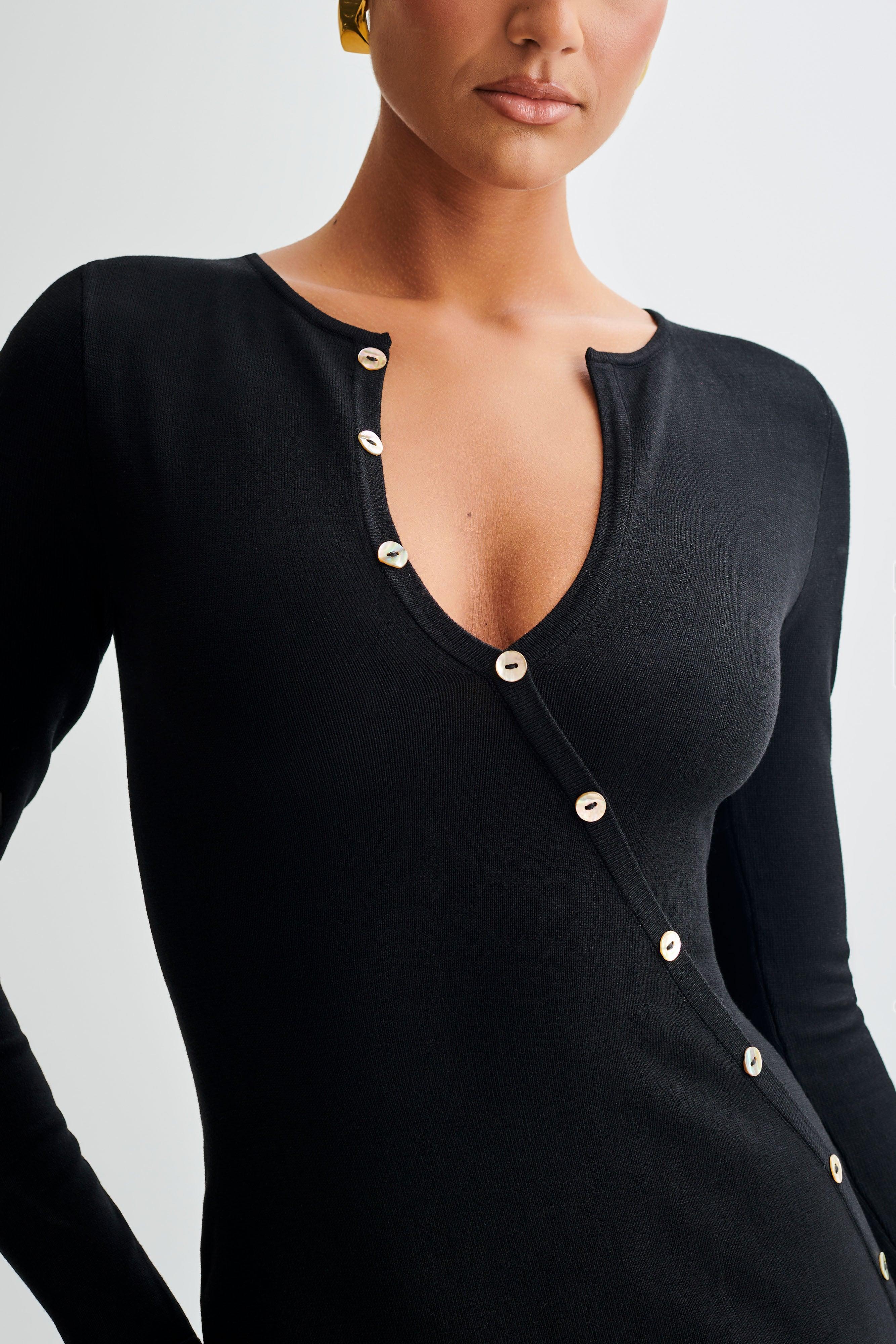 Maria Long Sleeve Buttoned Knit Maxi Dress - Black Product Image