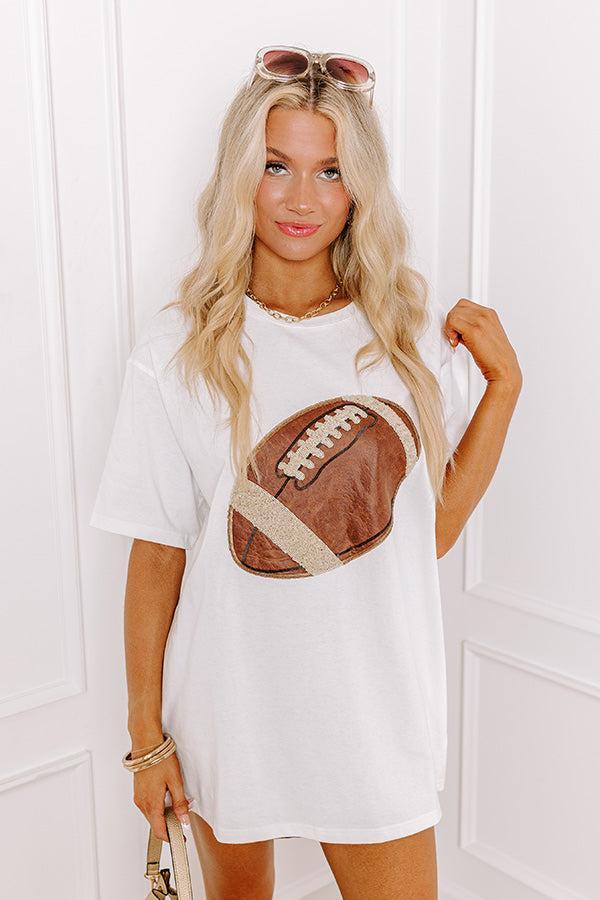 Kickoff Cutie Embroidered Oversized Tee in White Product Image