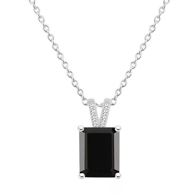 Alyson Layne Sterling Silver Emerald Cut Black Onyx Diamond Accent Pendant Necklace, Womens Product Image