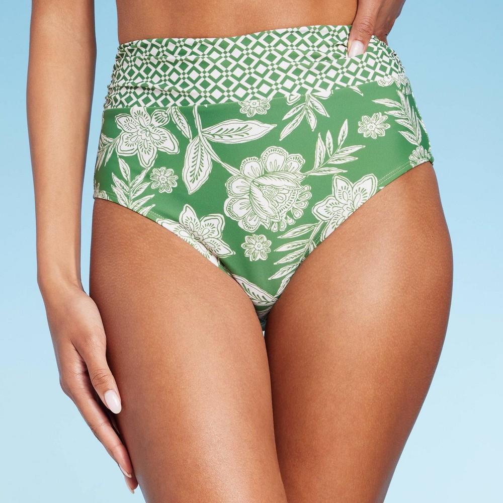 Womens Shirred High Waist Full Coverage Bikini Bottom - Shade & Shore Floral Print Product Image