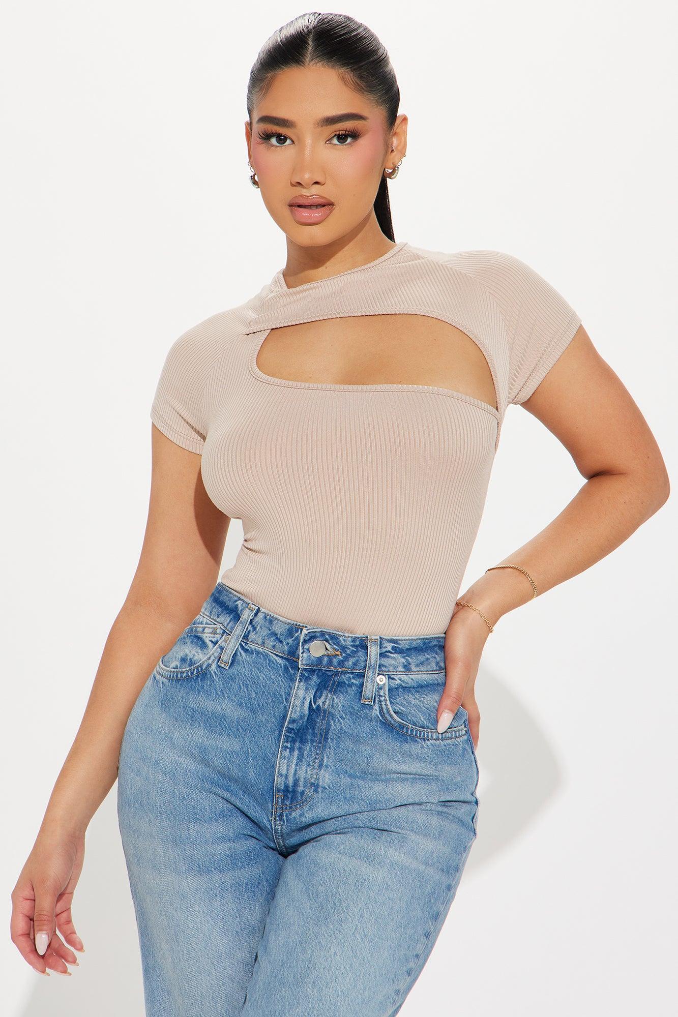 Back Again Short Sleeve Bodysuit - Taupe Product Image