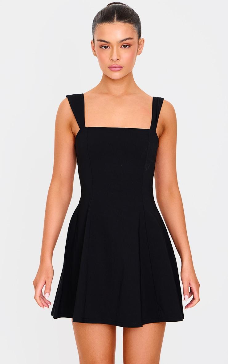 Black Stretch Woven Shift Dress Product Image