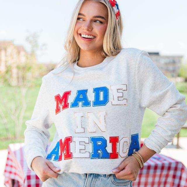 Made In America Chenille Patch Ash Graphic Sweatshirt Product Image