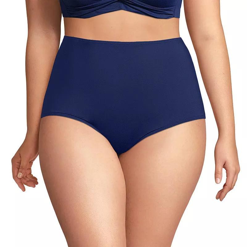 Plus Size Lands End Chlorine Resistant Tummy Control Tugless High Waisted Bikini Swim Bottoms, Womens Blue Product Image