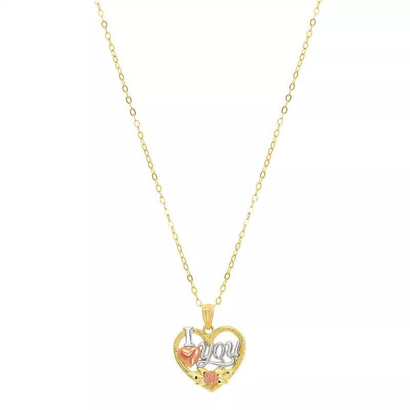 Taylor Grace 10K Gold Tri-Tone I Heart You Pendant Necklace, Womens Multicolor Product Image