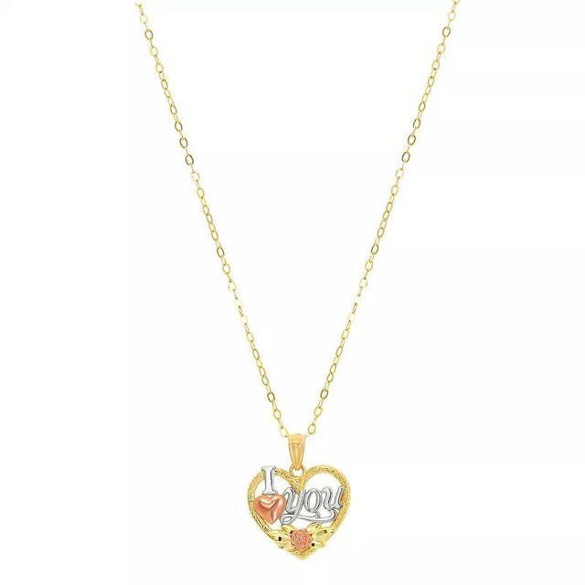 Taylor Grace 10K Gold Tri-Tone I Heart You Pendant Necklace, Womens Multicolor Product Image