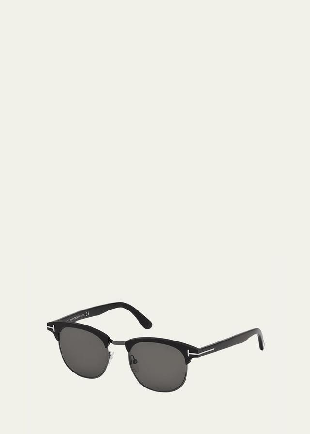 TOM FORD Men's Half-Rim Metal/Acetate Sunglasses - Silvertone Hardware  - BLACK Product Image