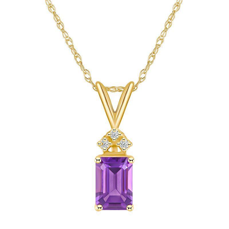 Celebration Gems 14k Gold Emerald Cut Amethyst & Diamond Accent Pendant Necklace, Womens Purple Product Image