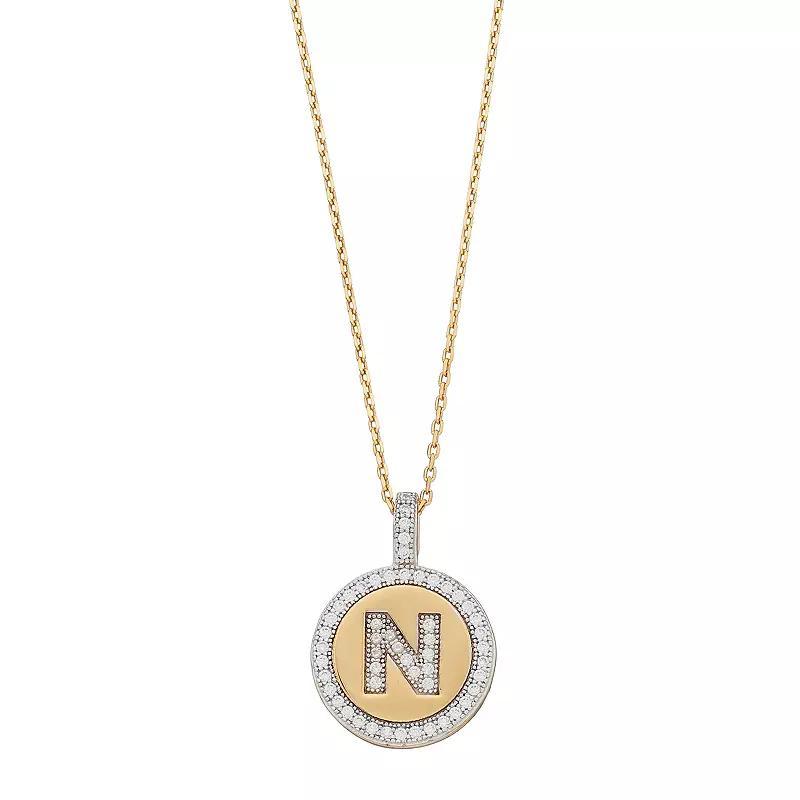 14k Gold Over Silver Cubic Zirconia Initial Pendant Necklace, Womens Product Image