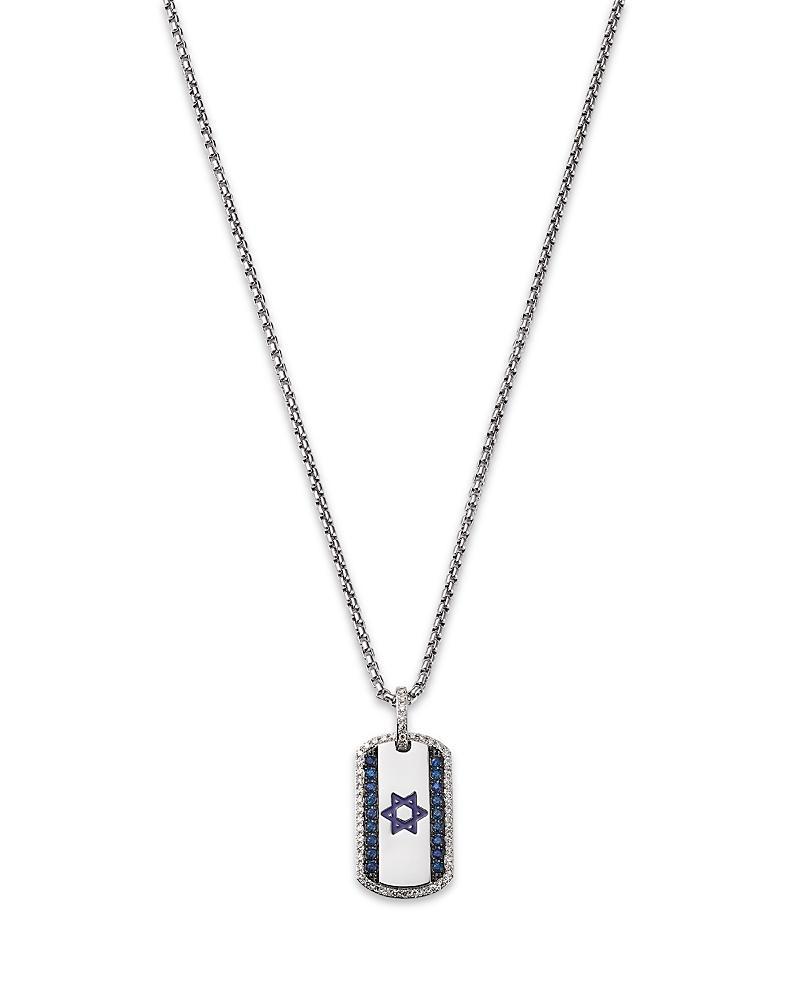 Bloomingdales Fine Collection Mens Blue Sapphire & Diamond, & Enamel Star of David Dog Tag Pendant Necklace in 14K White Gold, 22 Product Image