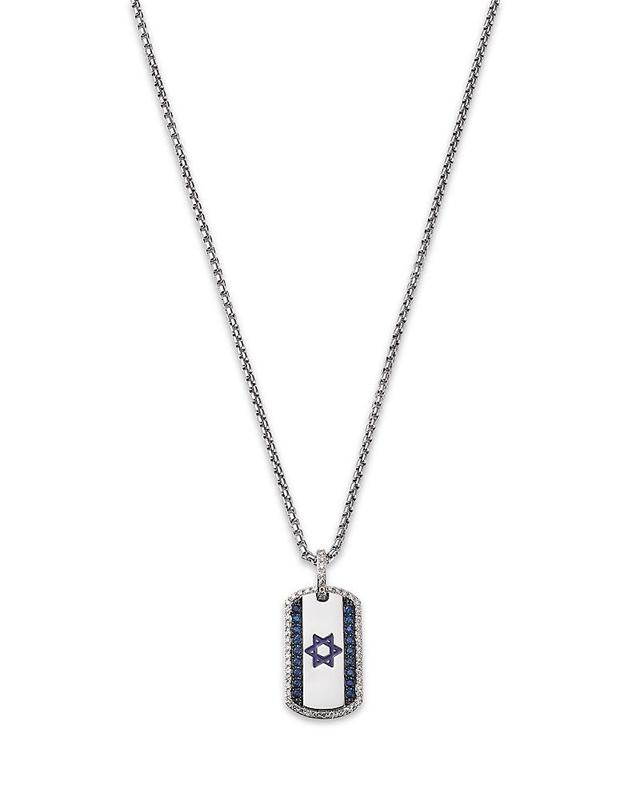 Bloomingdales Mens Blue Sapphire & Diamond, & Enamel Star of David Dog Tag Pendant Necklace in 14K White Gold, 22 Product Image