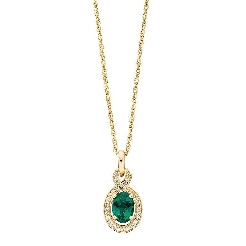 14k Gold Over Silver Lab-Created Emerald & Lab-Created White Sapphire Oval Pendant, Womens Gold Tone Product Image