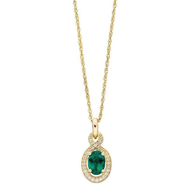 14k Gold Over Silver Lab-Created Emerald & Lab-Created White Sapphire Oval Pendant, Womens Gold Tone Product Image