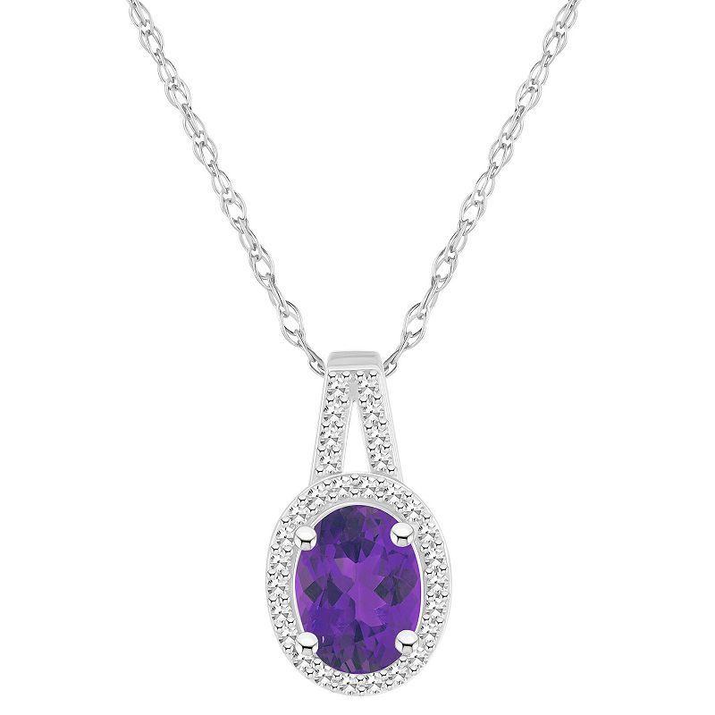 Celebration Gems Sterling Silver Gemstone & 1/7 Carat T.W. Diamond Halo Pendant Necklace, Womens Purple Product Image