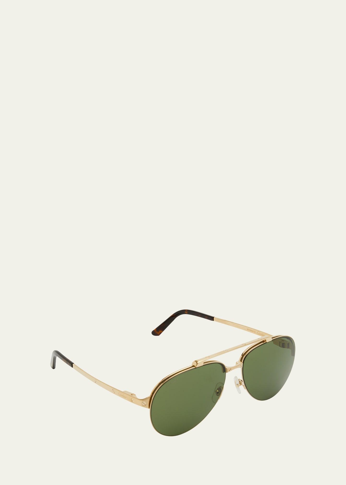 Cartier Santos Evolution 24K Gold Plated Navigator Sunglasses, 62mm Product Image