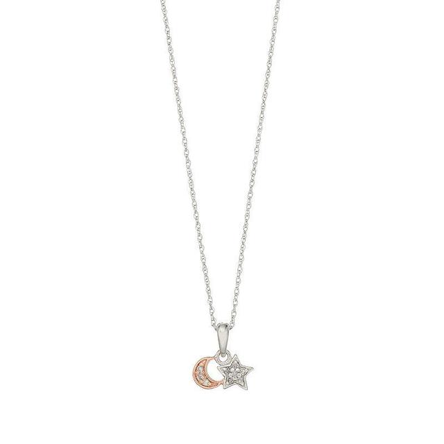 10k White Gold Diamond Accent Moon & Star Pendant Necklace, Womens 10k Whgold Product Image