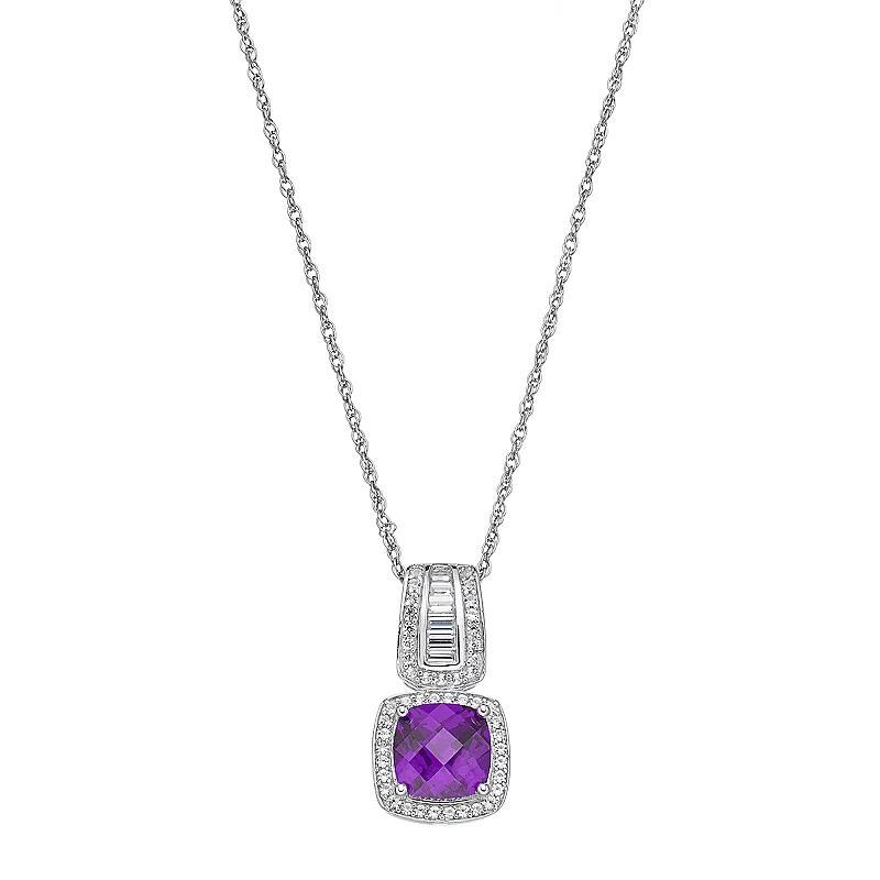 Sterling Silver Amethyst & Lab-Created White Sapphire Halo Pendant, Womens Purple Product Image