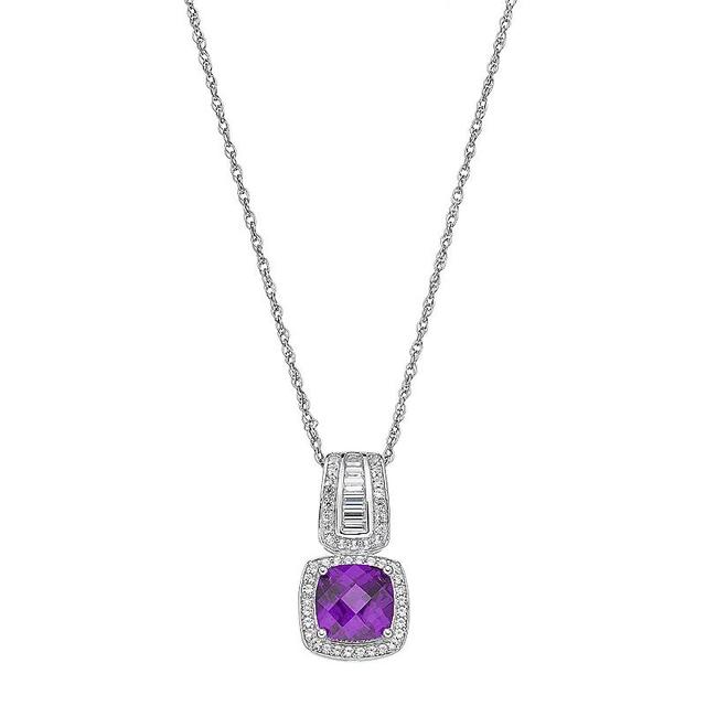 Sterling Silver Amethyst & Lab-Created White Sapphire Halo Pendant, Womens Purple Product Image