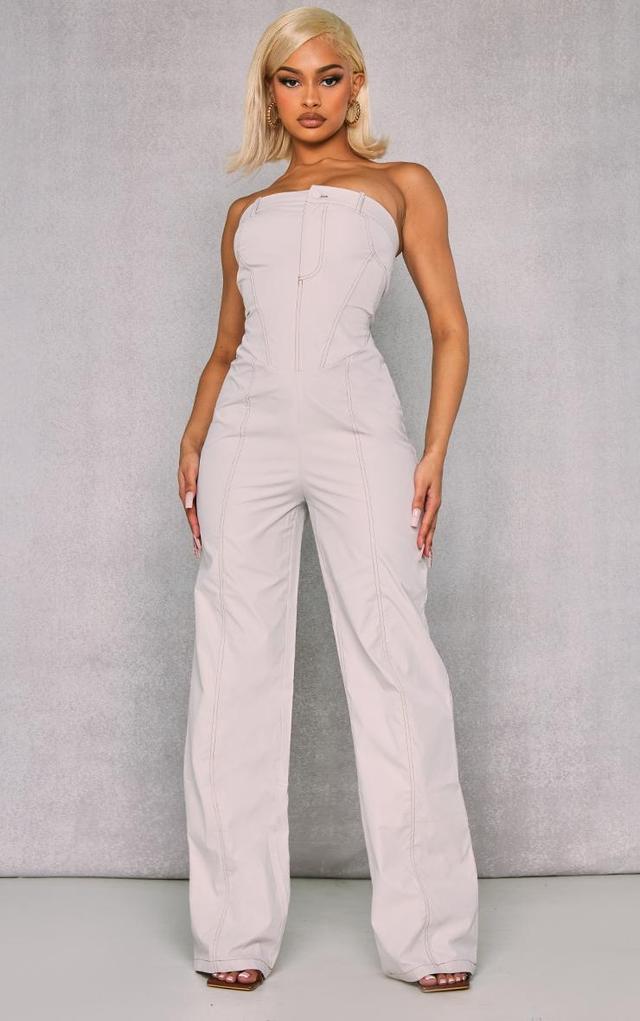 Ecru Contrast Stitch Bandeau Cargo Jumpsuit Product Image