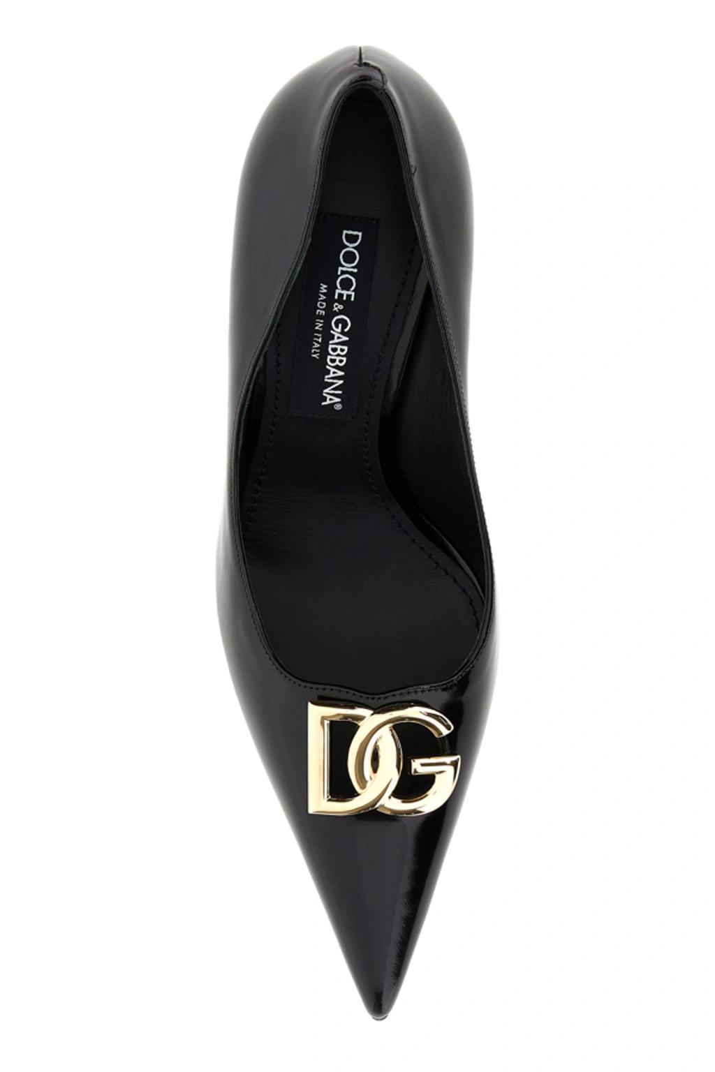 DOLCE & GABBANA Italian Heel Pointed Leather Pumps In Black Product Image