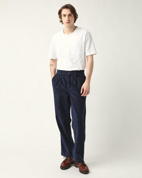 Cord Pleated Trouser - Navy Product Image