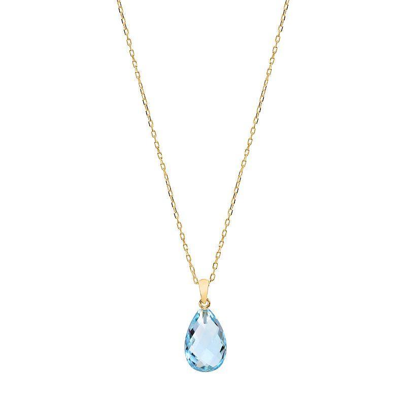 14k Jewelmak Yellow Gold Blue Topaz Pear Pendant Necklace, Womens Product Image