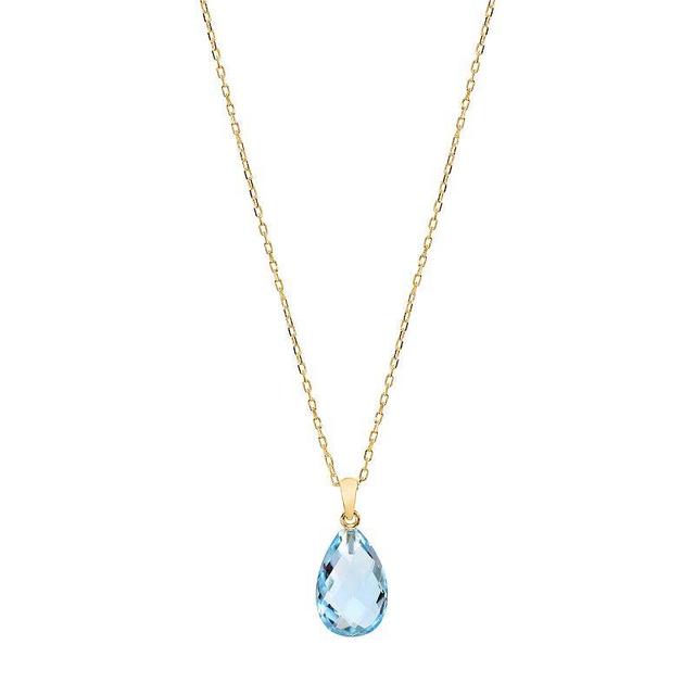 14k Jewelmak Yellow Gold Blue Topaz Pear Pendant Necklace, Womens Product Image