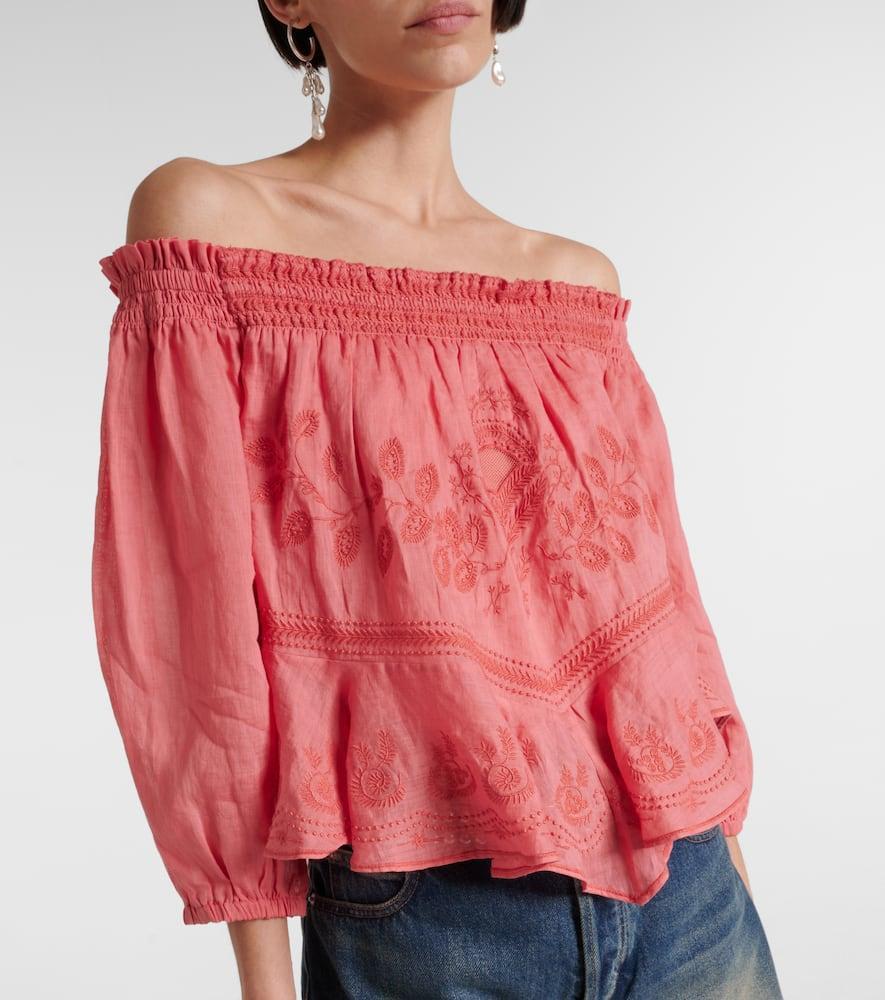 ISABEL MARANT Erine Embroidered Off-shoulder Top In Pink Product Image