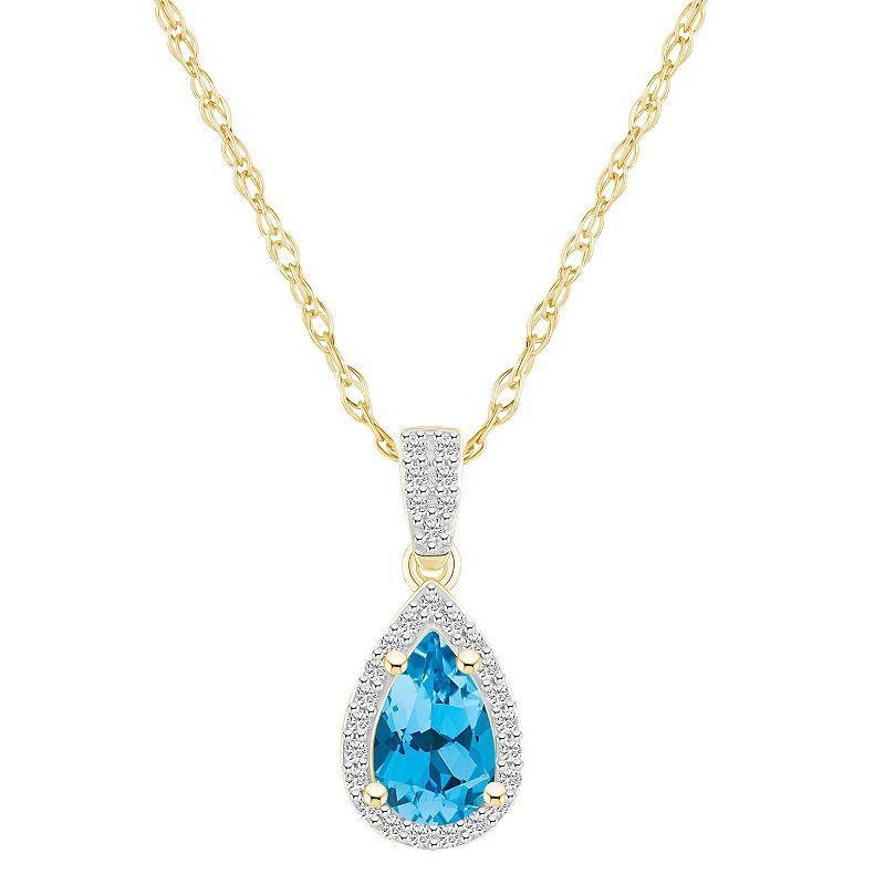 Celebration Gems 10k Gold Gemstone & Lab-Created White Sapphire Teardrop Halo Pendant Necklace, Womens Blue Product Image