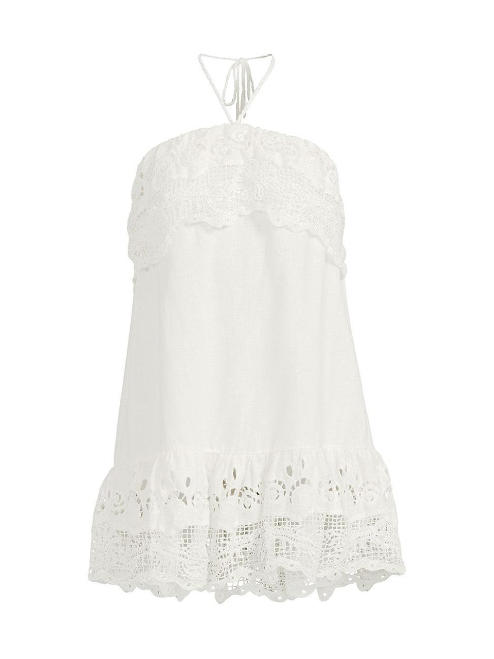 Womens Guipure Lace Linen-Blend Halter Minidress Product Image