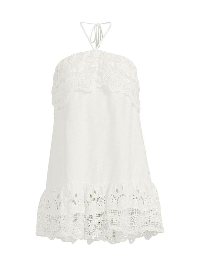 Off-White Embroidered Guipure Euroflax Premium Linen Mini Dress, OFF-WHITE / XL Product Image