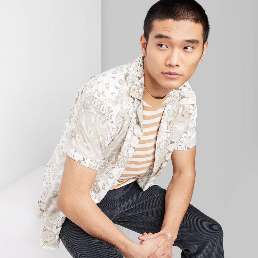 Mens Short Sleeve Collared Button-Down Shirt - Original Use Cream M Product Image