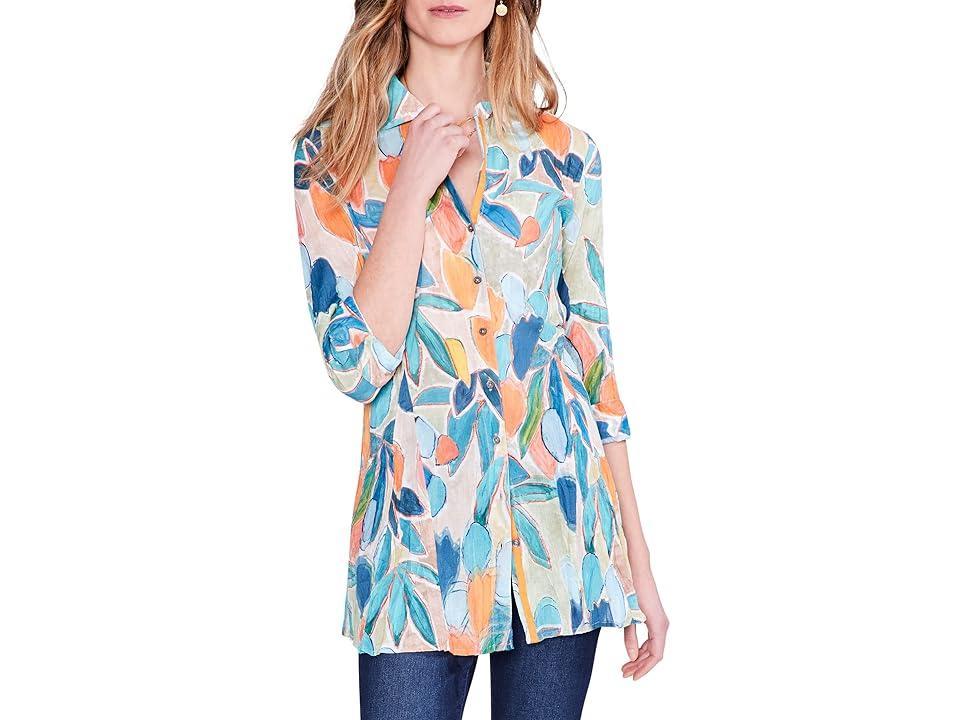 NIC+ZOE Citrus Grove Crinkle Cotton Button-Up Shirt Product Image