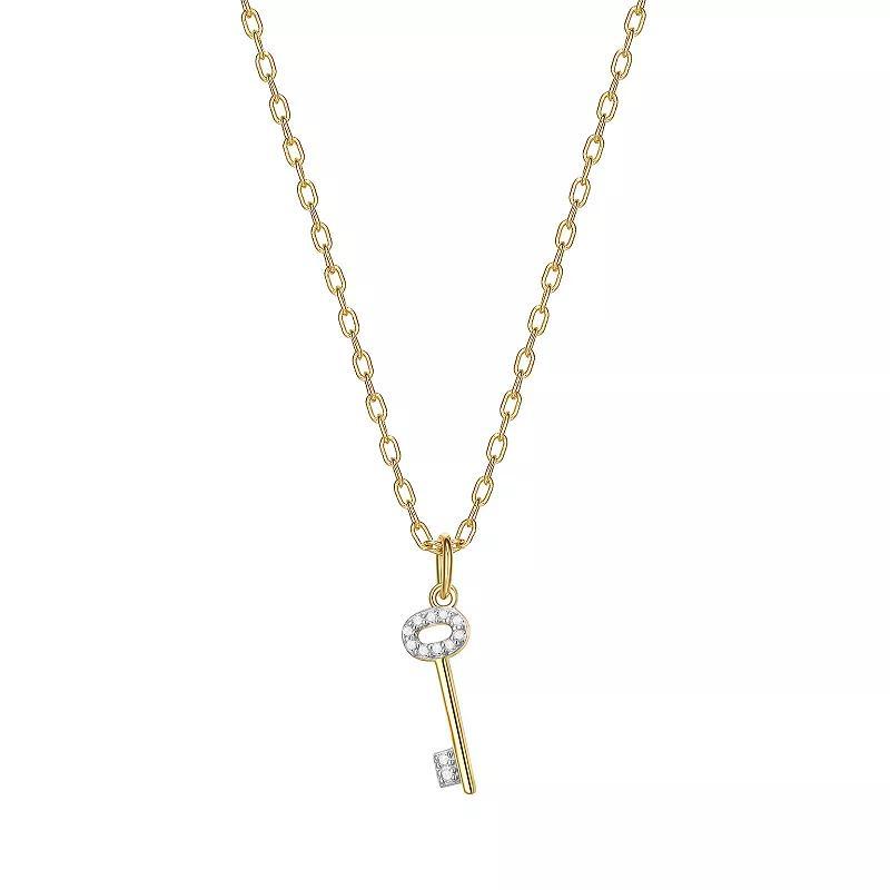 18K Gold Over Silver 1/10 Carat T.W. Diamond Key Necklace, Womens Gold Tone Product Image