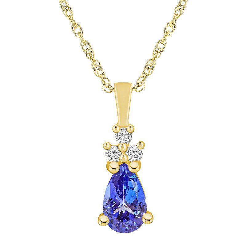 Alyson Layne 14k Gold Pear Shape Tanzanite & 1/10 Carat T.W. Diamond Pendant Necklace, Womens Product Image