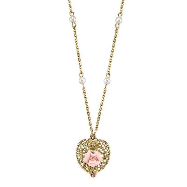 1928 Pink Rose Simulated Pearl Station Necklace, Womens Multicolor Product Image