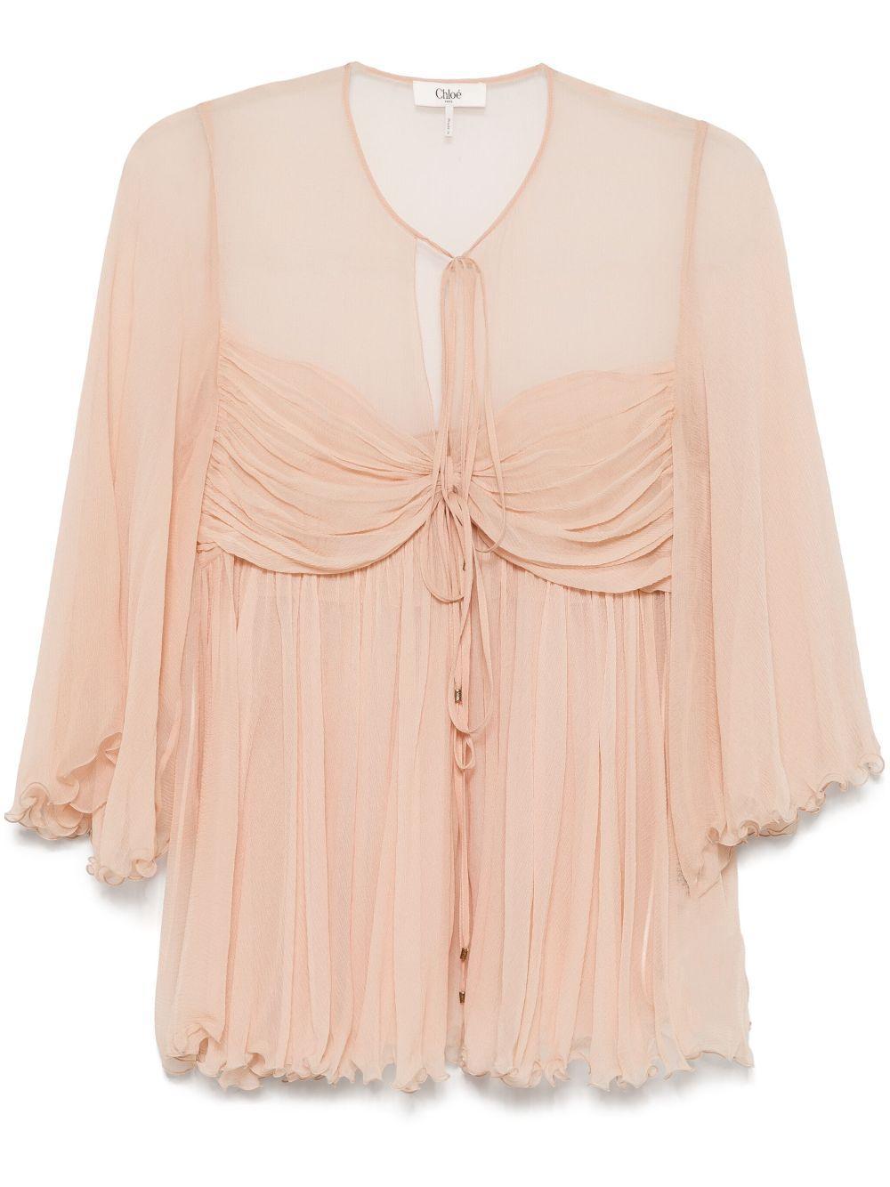 CHLOÉ Pleated Silk Top In Neutrals Product Image