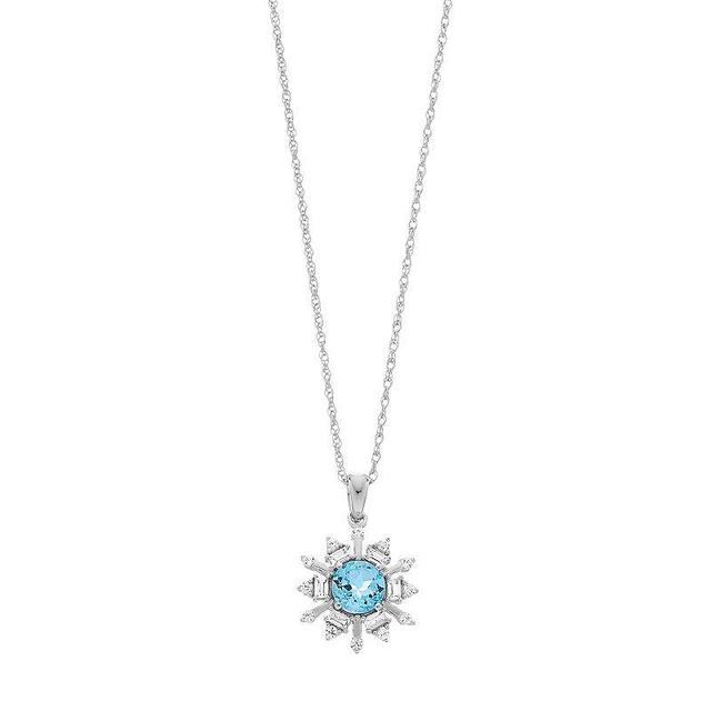 Sterling Silver Swiss Blue Topaz & Lab-Created Sapphire Snowflake Pendant Necklace, Womens Product Image