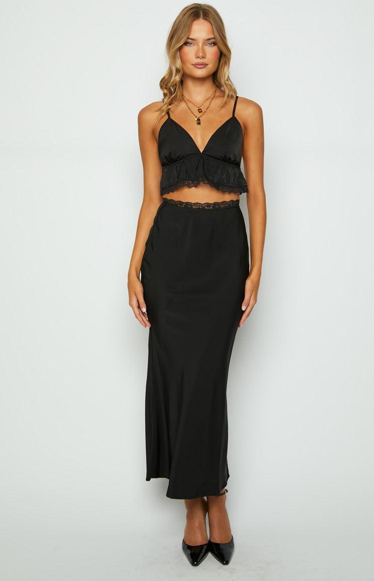 Jayde Black Lace Trim Maxi Skirt Product Image