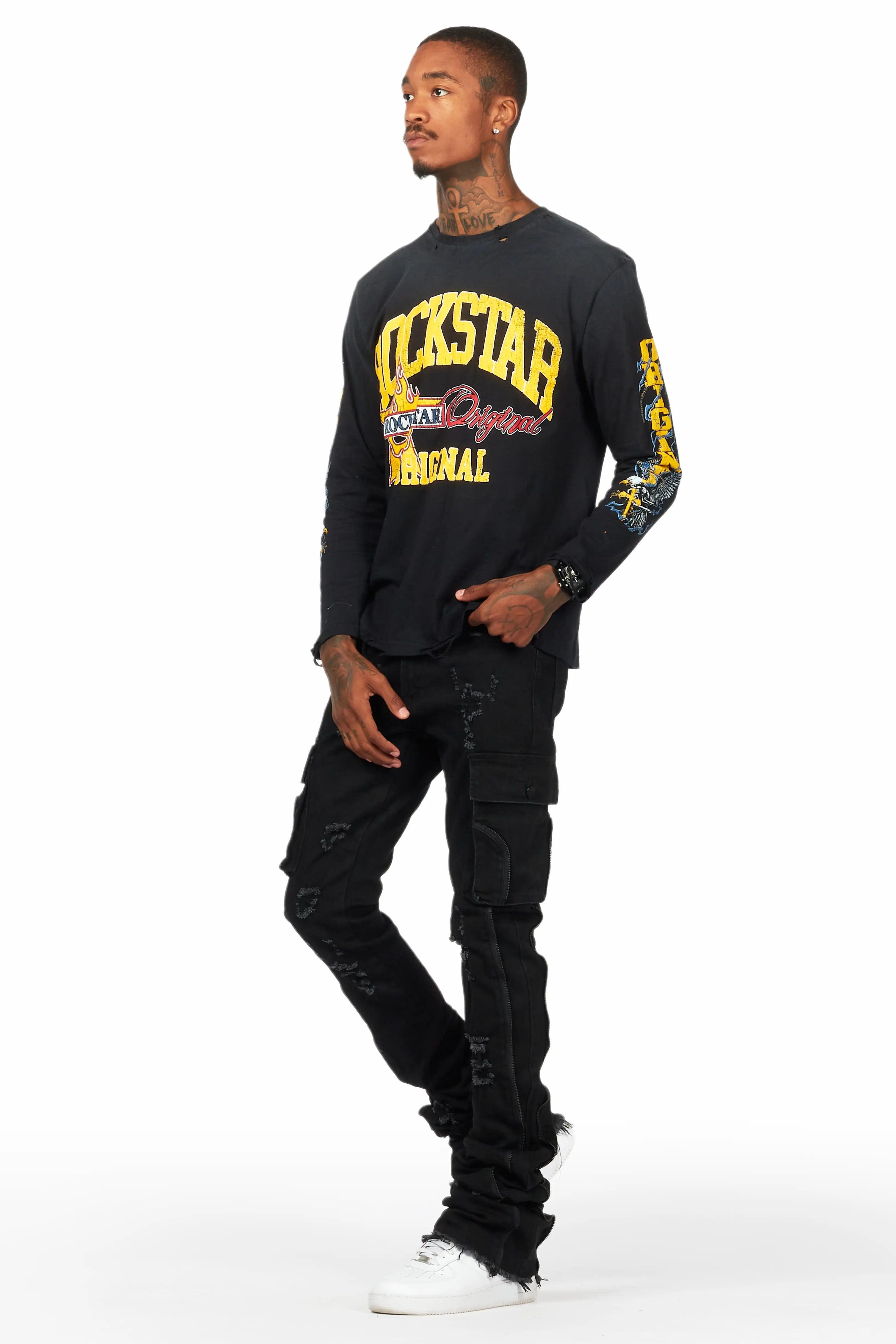 Hutch Black Super Stacked Flare Jean Male Product Image