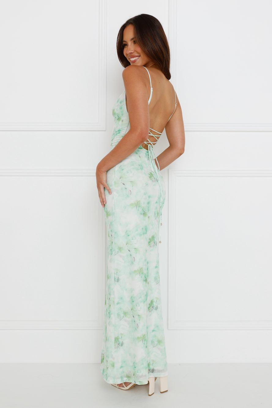 Musical Delight Mesh Maxi Dress Green Product Image