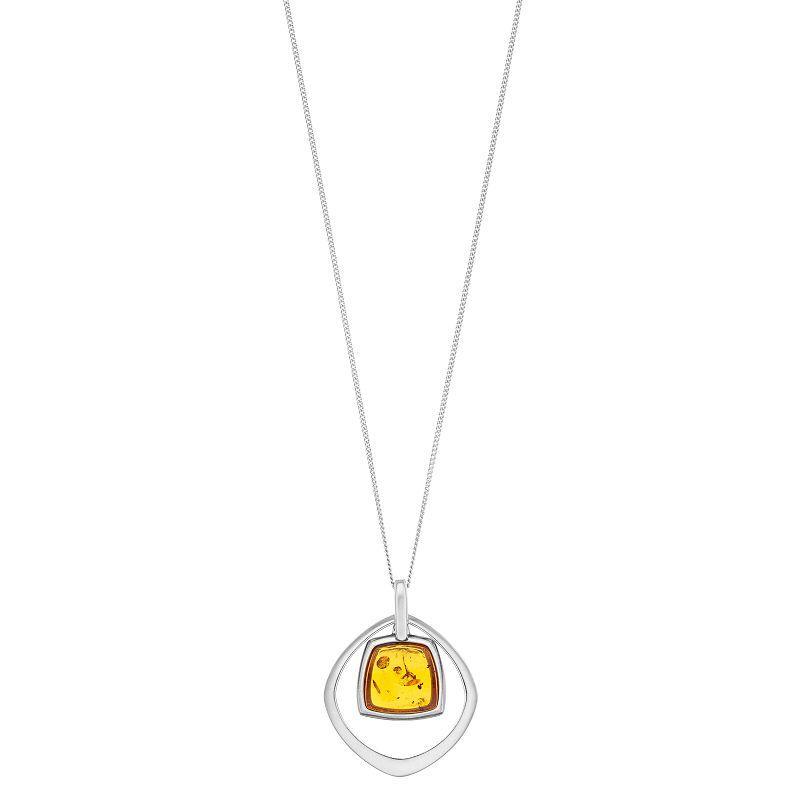 Sterling Silver Amber Geometric Pendant Necklace, Womens Product Image