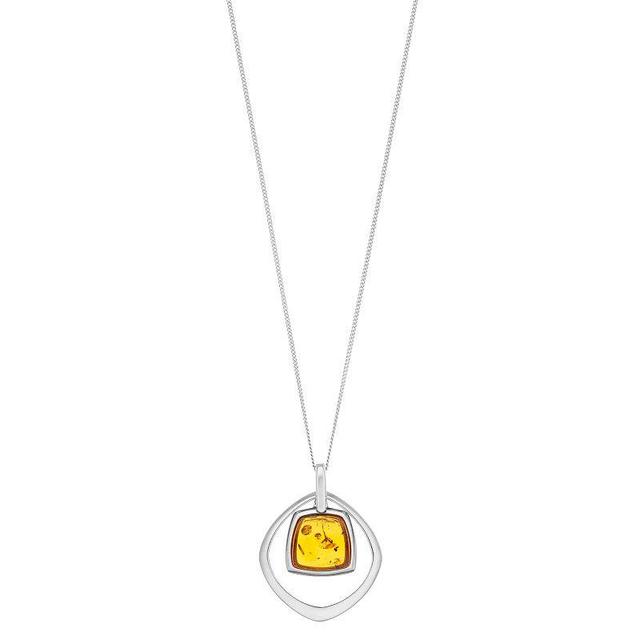 Sterling Silver Amber Geometric Pendant Necklace, Womens Product Image