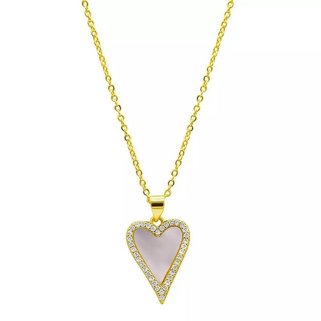 Adornia 14K Gold Plated White Mother-of-Pearl Crystal Halo Heart Necklace, Womens Product Image