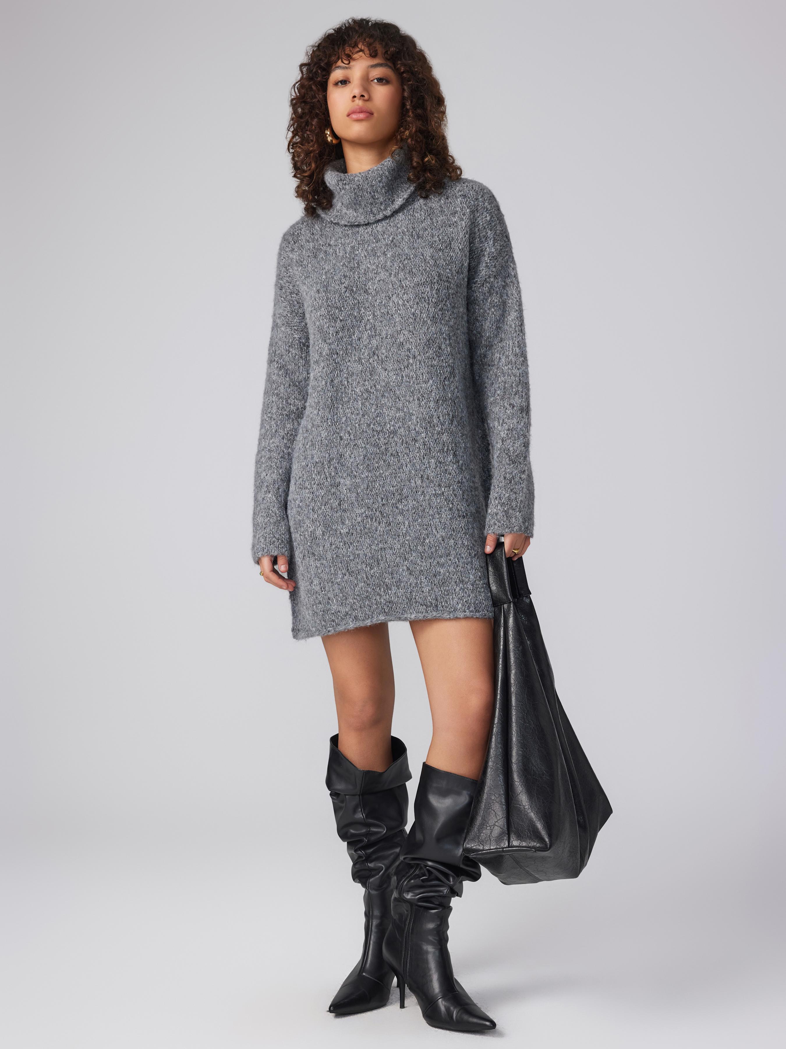 Solid Stand Neck Knitted Mini Dress Product Image