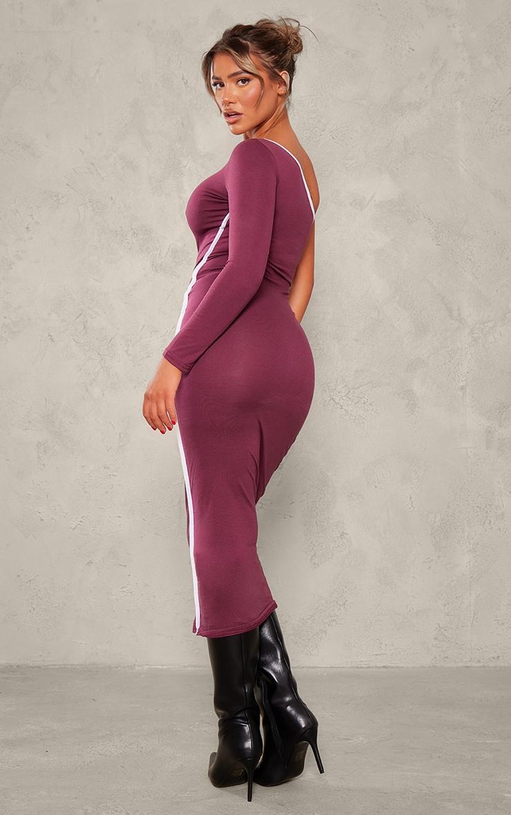 Burgundy Cotton Contrast Seam One Shoulder Midaxi Dress Product Image