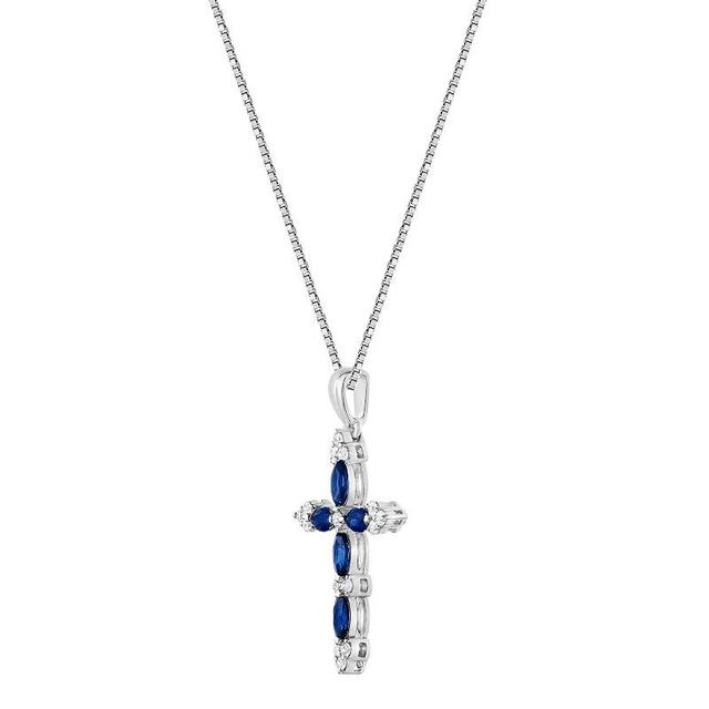 Gemminded 10k Gold Gemstone & 1/6 Carat T.W. Diamond Cross Pendant Necklace, Womens Blue 10k Whitegold Product Image