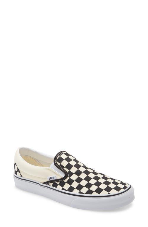 Vans Classic Checkerboard White & Black Slip-On Shoes in White/Black - Product Image