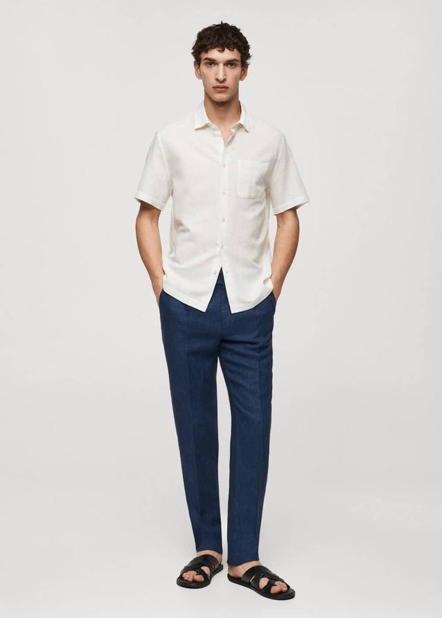 Mango Mens Regular-Fit Linen Short-Sleeved Shirt Product Image